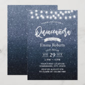Invitation Quinceanera Moderne Marine Bleu Parties scintillan (Devant / Derrière)