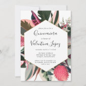 Invitation Quinceanera moderne rose noire tropicale (Devant)