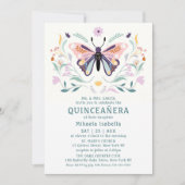 Invitation Quinceañera Moderne rose violet papillon floral (Devant)