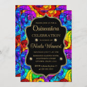 Invitation Quinceanera Multicolore et Or (Devant / Derrière)