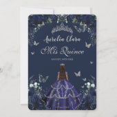 Invitation Quinceañera Navy Blue Floral Silver Princess  (Dos)