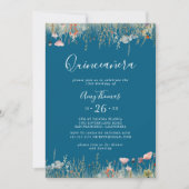Invitation Quinceañera Navy Colorée Bohème Fleurie Heureuse (Devant)