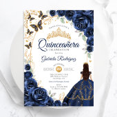 Invitation Quinceanera Navy Or Rose Gold Floral