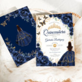 Invitation Quinceanera Navy Or Rose Gold Floral