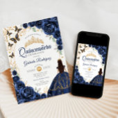 Invitation Quinceanera Navy Or Rose Gold Floral
