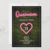 Invitation Quinceañera Neon rose éclaire Boxwood Heart (Devant)