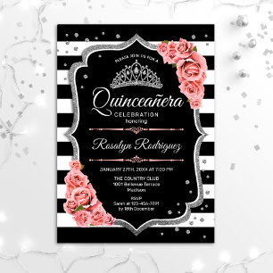 Invitation Quinceanera - Noir Argent Rose