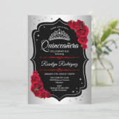 Invitation Quinceanera - Noir Argent Rouge (Debout devant)