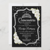 Invitation Quinceanera - Noir blanc argenté (Devant)