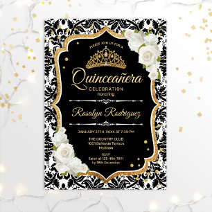 Invitation Quinceanera - Noir Blanc Or