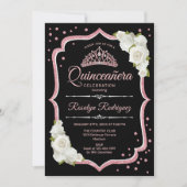 Invitation Quinceanera - Noir Blanc Rose Or (Devant)