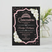 Invitation Quinceanera - Noir Blanc Rose Or (Debout devant)