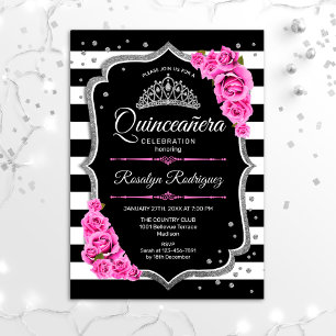 Invitation Quinceanera - Noir d'argent rose