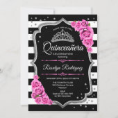 Invitation Quinceanera - Noir d'argent rose (Devant)