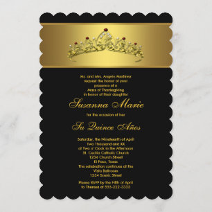 Invitation Quinceañera noir et or
