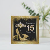 Invitation Quinceanera noir et or (Debout devant)