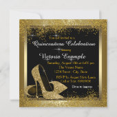 Invitation Quinceanera noir et or (Dos)