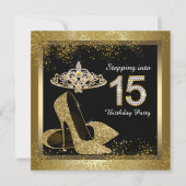 Invitation Quinceanera noir et or (Devant)