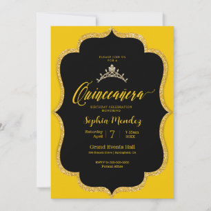 Invitation Quinceanera noir et or