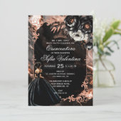 Invitation Quinceañera Noir et Or Rose (Debout devant)