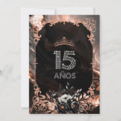 Invitation Quinceañera Noir et Or Rose (Dos)