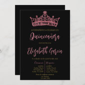 Invitation quinceañera noir et rose (Devant / Derrière)