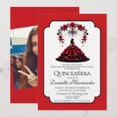 Invitation Quinceañera noir et rouge (Devant / Derrière)