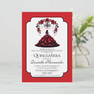 Invitation Quinceañera noir et rouge