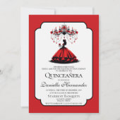 Invitation Quinceañera noir et rouge (Devant)