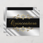 Invitation Quinceanera Noir Or Argent (Devant / Derrière)