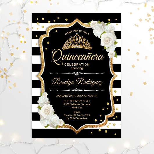 Invitation Quinceanera - Noir Or Blanc