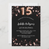 Invitation Quinceanera noir rose or étoiles luxe (Devant)