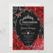 Invitation Quinceanera Noir Rouge Argent (Devant)