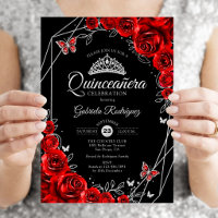 Quinceanera Noir Rouge Argent Floral