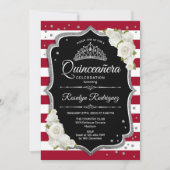 Invitation Quinceanera - Noir Rouge Blanc Argent (Devant)