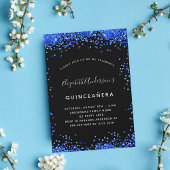 Invitation Quinceanera noir royal bleu luxe