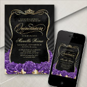 Invitation Quinceañera noir violet or
