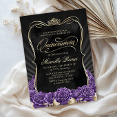 Invitation Quinceañera noir violet or