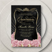 Invitation Quinceañera noire en or rose