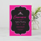 Invitation Quinceanera noire et rose (Debout devant)