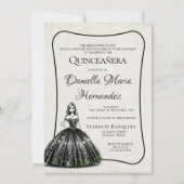 Invitation Quinceañera noire et verte (Devant)