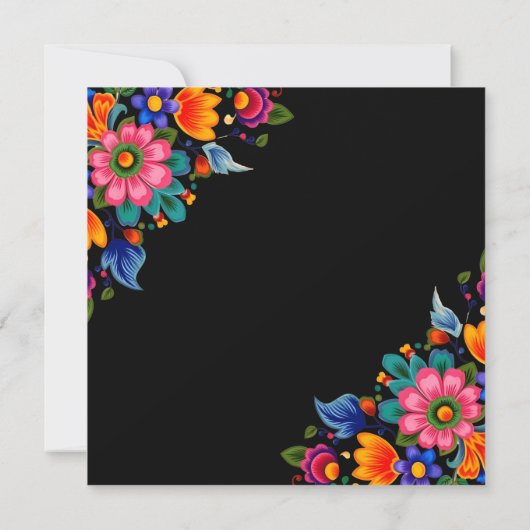 Invitation Quinceanera noire florale mexicaine (Dos)