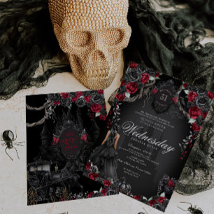 Invitation Quinceanera noire Rose rouge Halloween