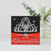 Invitation Quinceanera noire rouge Princesse Tiara Bling (Debout devant)