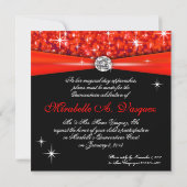 Invitation Quinceanera noire rouge Princesse Tiara Bling (Dos)
