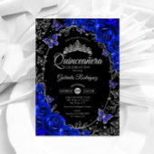 Invitation Quinceanera noire Royal Blue Silver
