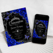 Invitation Quinceanera noire Royal Blue Silver