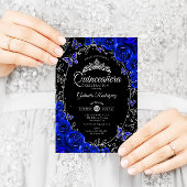 Invitation Quinceanera noire Royal Blue Silver