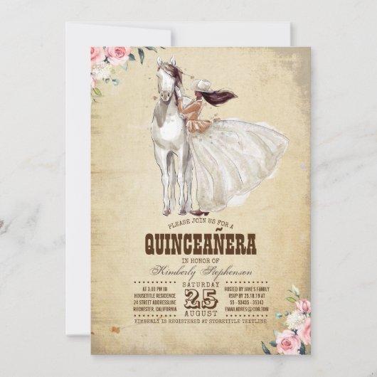 Invitation Quinceañera occidentale - 15e anniversaire (Devant)