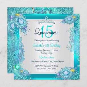 Invitation Quinceanera Océan Bleu turquoise 15ème anniversair